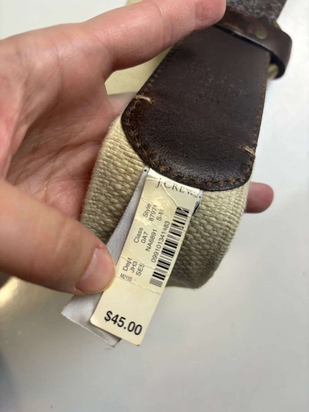 J. Crew wide Canvas and Brown Leather stretch Belt sz S/M - Picture 4 of 7